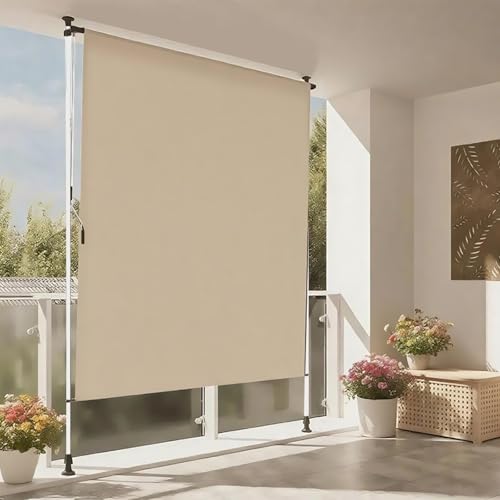 MAAOBR Tenda da sole verticale a morsetto per Esterno con manovella senza fori, Regolabile in Altezza, protezione da sguardi indiscreti e dal vento per balcone, terrazza, giardino(White+beige,200cm/78