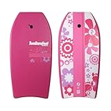 Two Bare Feet Bodyboard with Leash — Boogie Board for Adults & Kids | IXPE Foam Deck, EVA Core & Slick Bottom | Durable, High-Performance Wave Rider for Beach & Surf (Raspberry Flowers)