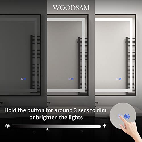 Woodsam Led Mirror For Bathroom 48X40 Inch, Black Aluminium Framed Wall Mounted 3 Colors Dimmable Vanity Mirror, Anti Fog Vanity Mirror,Waterproof, Vertical & Horizontal #TOP2