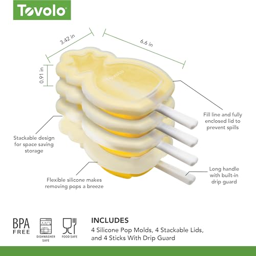 Image of Tovolo Pineapple Popsicle Mold Stackable Kids Pack of 4 Pineapple Silicone Mold with Sticks, BPA Free Freezer Pop Maker Summer Essentials Frozen Treat Molds, Sun Ray Yellow