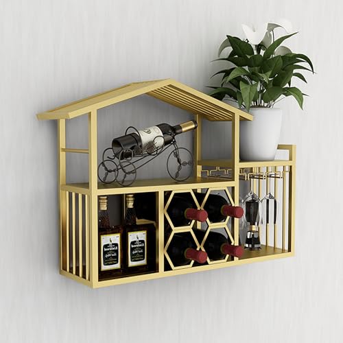 Botellero de metal montado en la pared con luz LED, estantes flotantes para bar y licor con soporte de cristal colgante para el hogar, bar, comedor, cocina, sala de estar