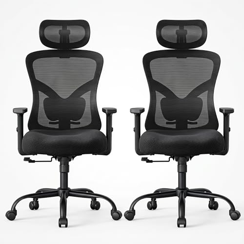 Image of NOBLEWELL Ergonomic Office Chair with Padded Lumbar Support, 2D Headrest, Adjustable Armrests, Upgraded Contoured Seat Cushion, 130 Rocking Tilt, Computer Gaming Chair for Home Office, Pack of 2