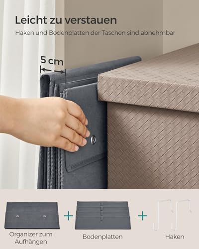 SONGMICS Hängeorganizer mit 4 Taschen, Hängeregal, 2er Set Kleiderschrank-Organizer, Hängeaufbewahrung, Tür-Organizer, Schlafzimmer Wohnzimmer, 12 x 33,5 x 100 cm, schiefergrau RDH004G02