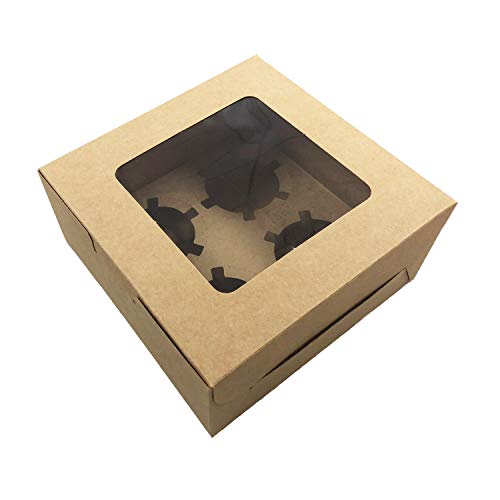 Prudance 6 Length x 6 Width x 3 Height Kraft Cake Boxes for Bakery Brown Cupcakes Boxes with Window Cake Take Out Boxes Wedding Cake Boxes for Guests, 15 Pack