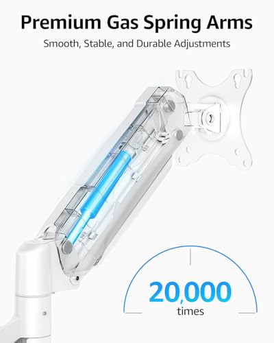 Image of MOUNTUP Dual Monitor Stand for Desk, Gas Spring Monitor Arms for 2 Monitors Max 32 Inches, Height Adjustable Double Monitor Mount, VESA Mount with C-Clamp & Grommet Base, Holds 4.4-17.6lbs, White