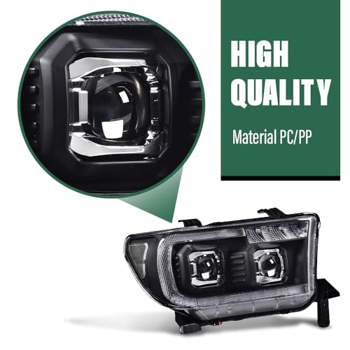 Image of GRAND ORANGE LED Tube Projector Headlights Assembly w /Bulbs Compatible with Toyota Tundra 2007-2013 /Fit Toyota Sequoia 2008-2017 Driver & Passenger Side Clear Lens Black Housing Clear Reflector