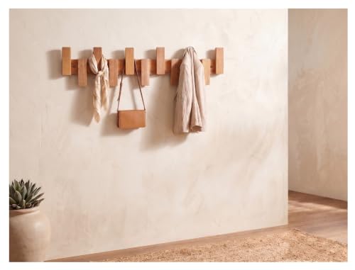 Wooden Wall Mounted Coat Rack with Multiple Hooks for Entryway, H...