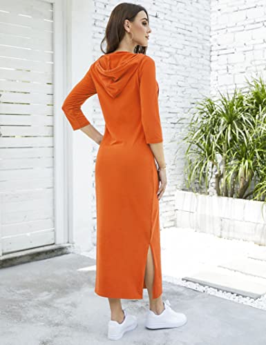 Image of MISSKY Women Casual Pocket Quarter-Zip Neck 3 /4 Sleeve Slim Split Pullover Hoodie Maxi Dress