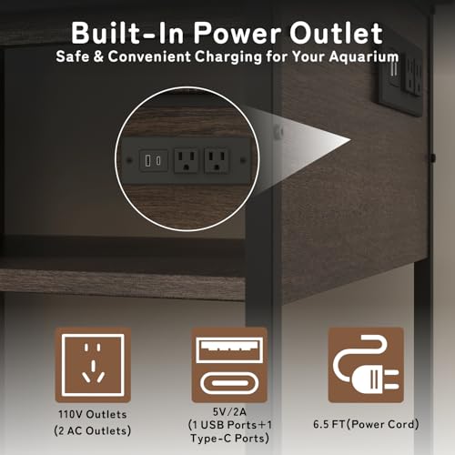 Image of 40-50 Gal Fish Tank Stand with Cabinet Storage, Power Outlet, Brown