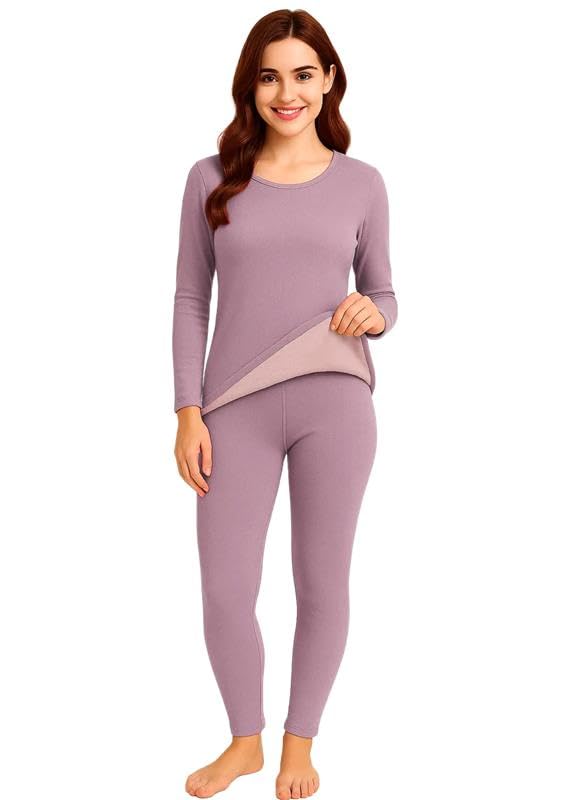 Women Long Johns Base Layer Stretch Soft Woolen Top and Bottom Set for Winter with Fleece Warm Innerwear for Cold Weather Thermal Sets-image-13