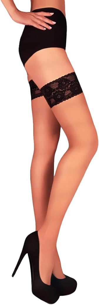 Mila Marutti Sheer Thigh High Stockings for Women | Lingerie Pantyhose Nylons | Lace Top Thigh High Tights - Image 3