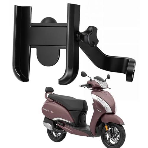 Image of Metal CNC Mobile Holder for Scooter, Scooty & Motorcycle Compatible for TVS Jupiter 125, Mirror Mount, 360 Rotation, Strong Anti-Slip Grip, Wide Adjustable Fit for All Smartphones (Black)