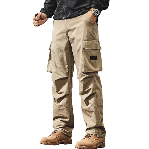 XYXIONGMAO Men's Black Casual Hip Hop Streetwear Loose Cargo Pants Multi-Pocket Sweatpants Pleated Techwear Joggers Overalls