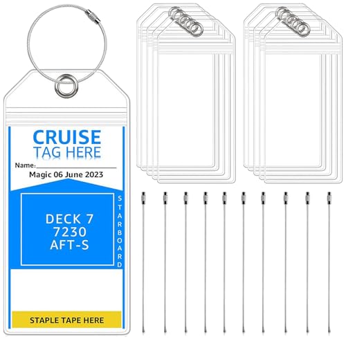 MUNSKT 10PCS MSC，P & O porte - étiquette de bagage de croisière Premium avec fermeture à glissière et anneau en acier, accessoires de voyage réutilisables résistant à la pluie (19 * 9cm)