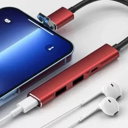 Image of USB HUB Lighting to USB 2 & Type C Hub Camera Reader 4 in 1 Compatible with iOS Devices (Lightning to USB 4IN2 HUB)