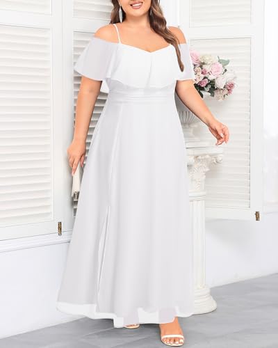 Image of Pinup Fashion Women Plus Size Bridesmaid Dresses - Off The Shoulder Formal Wedding Guest Bridal Shower Long Dress