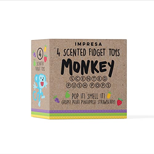 4-Pack Fruit Scented Monkey Push Pop Sensory Toys For Kids & Adults To Help Reduce Anxiety - Scented Pop It Fidget Toy Promotes Improved Focus - Bubble Toys Make A Satisfying Pop Sound - Bubble Pop It #TOP6