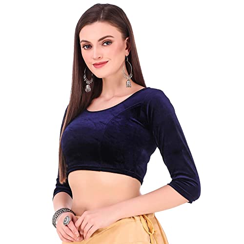 Image of Women's Solid Velvet Breathable 3 /4 Sleeve Round Neck Readymade Blouse (F K A 257111)