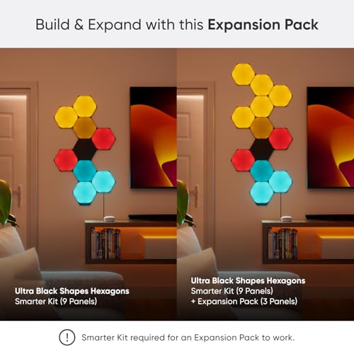 Shapes Ultra Black Triangle Expansion Pack, 3 Triangoli LED Aggiuntivi RGBW - Applique da Parete Interno Modulari, Luci Led 16M Colori WiFi, Funziona con Alexa, Sincronia Musica e Monitor - Illuminazione - Immagine 1