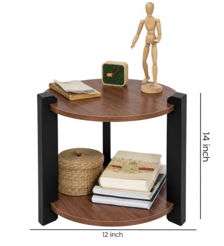 Image of Modern Round Side Table, Home Decor for Living Room, Bed Side Tables for Bed Room, stools for Home, Furniture for Home, 2-Tier White Shelves, 30 x 30 x 40 cm (Round Brown Top)