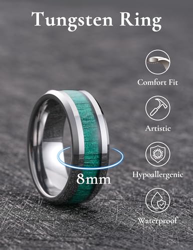 Image of King Will Nature Koa Wood Inlay Tungsten Carbide Wedding Ring 8mm Silver /Black /Gold /Green /Rose Gold /Blue Wedding Band for Men High Polished Anniversary Rings Comfort Fit Size 6-15