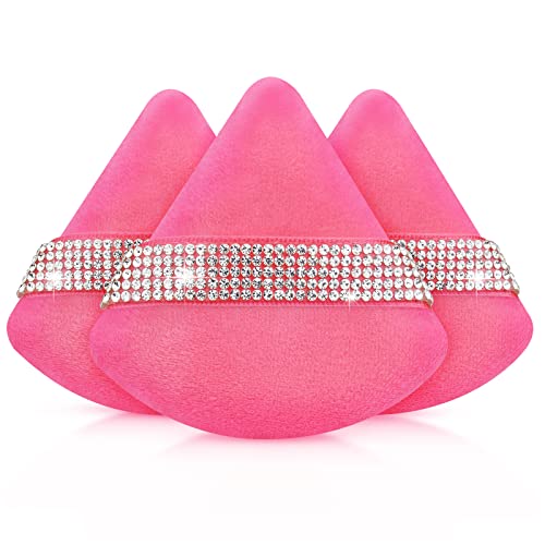 Giesiery 3 Pieces Powder Puff Face Soft Triangle Makeup Puff Velour Setting Powder Puff For Loose Powder Mineral Powder Body Powder Wet Dry Cosmetic Foundation Blender Sponge For Undereye (Rose Red) #TOP4