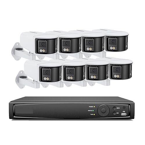 Sistemas de cámaras CCTV, Kits De CCTV De Cámara De Seguridad Panorámica De 180° 265+ 6MP Lente Dual 2,8 MM Cámara IP PoE CCTV Vídeo Vigilancia Al Aire Libre(T,8CH 8Pcs Kits 01)