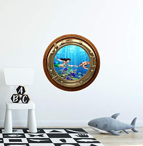 Vinilo Decorativo Ventana Circular Sirena y Tortuga 12" miniatura 2