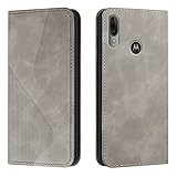 Mo-Somnus Kompatibel mit Motorola Moto E6 Plus Hülle, Magnet PU Leder Flip Wallet Hülle Tasche Handyhülle, Stoßfeste Schutzhülle Motorola Moto E6 Plus Brieftasche Klapphülle mit [Kartenfächer] (Grau)