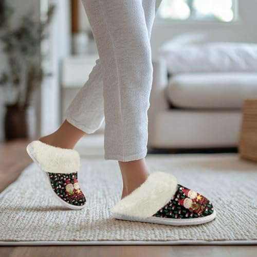 Womens Cotton Slippers With Plush Edges Indoor Outdoor Shoes Anti-Skid TPR Sole Bathroom Bedroom Slippers4