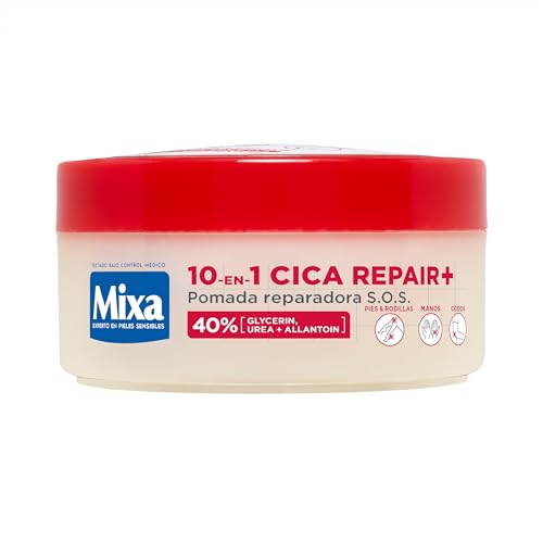 Mixa Cica Repair+ 10 en 1 Pomada reparadora S.O.S. Fórmula Patentada con 40% [Glicerina + Urea + Alantoína]. Apta para Piel Seca y Agrietada. Para Pies, Rodillas, Manos y Codos. 150ml
