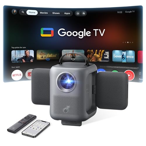 Soundcore Projetor Portátil da Anker, Netflix 4K Oficial, Menos Borrões em Cenas Dinâmicas, Alto-falantes Giratórios, 20W Dolby Audio, Google TV, Foco e Correção Automáticos