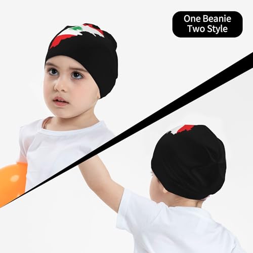 Lebanese Flag map Children Hip Hop Knitted Hat Kids Elastic Leisure Knit Cap Warm Sleep Beanies Black4