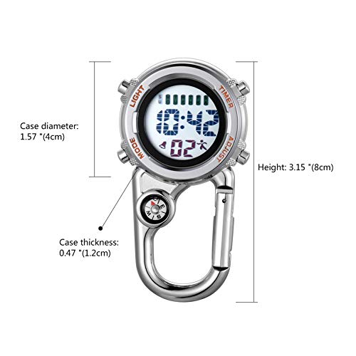Image of JewelryWe Men Women Digital Clip Watch Mini Microlight Backpack Buckle Belt fob Watches for Rock Climbing Doctors Nurses Chefs for Mother's Day