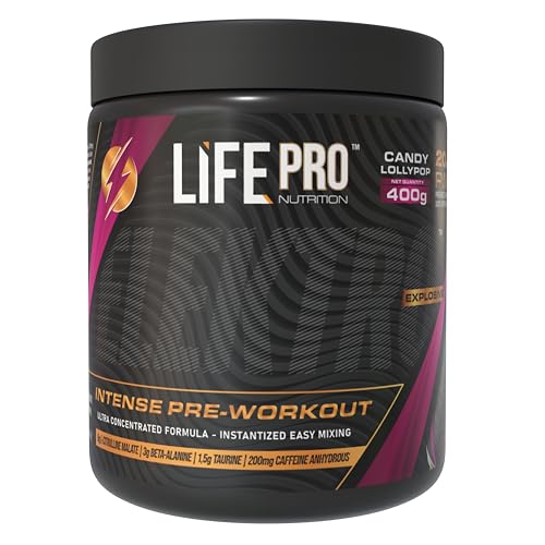 Pre Entreno Life Pro Elektro 400g - Pre Workout con Citrulina Malato 8000mg, Beta Alanina 3000mg, Taurina 1500mg y Cafeína 200mg - Preentreno gimnasio fuerte - Energía y Rendimiento - Lollipop