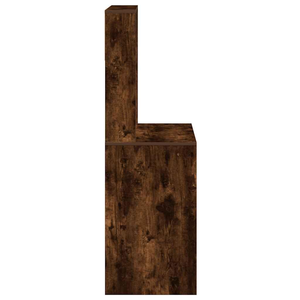 Scrivania con Mensole Rovere Fumo in Truciolato 100x45x140 cm con Ripiani e Cassetti, Tavolo per Studio, Ufficio, Smartworking, PC Gaming, Spaziosa Postazione Lavoro Casa