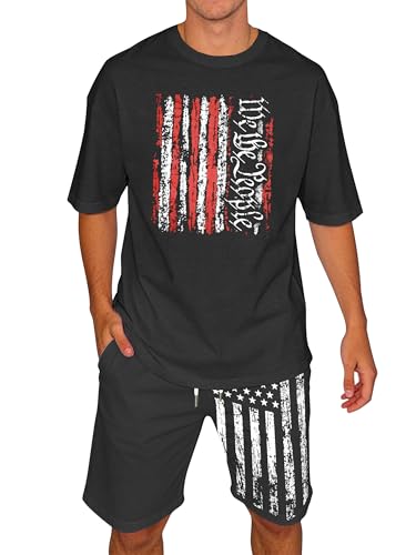 Image of Ithalt Patriotic Shirts for Men 4th of July Outfit 2 Piece Set Short Sleeve and Shorts American Flag 250th Anniversary