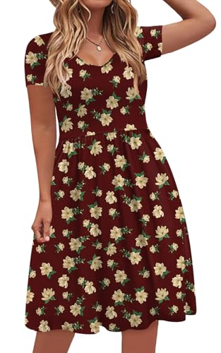 Image of DB MOON Women Plus Size Dresses 2026 Summer Casual V Neck Short Sleeve Knee Length Dress with Pockets