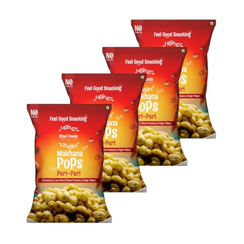 Image of Khari Foods Premium Flavoured Makhana 25g, Crunchy & Roasted Makhana Pops, Protein Source, Fibre Rich, No Palm Oil, Gluten Free (Peri Peri Pack 4)