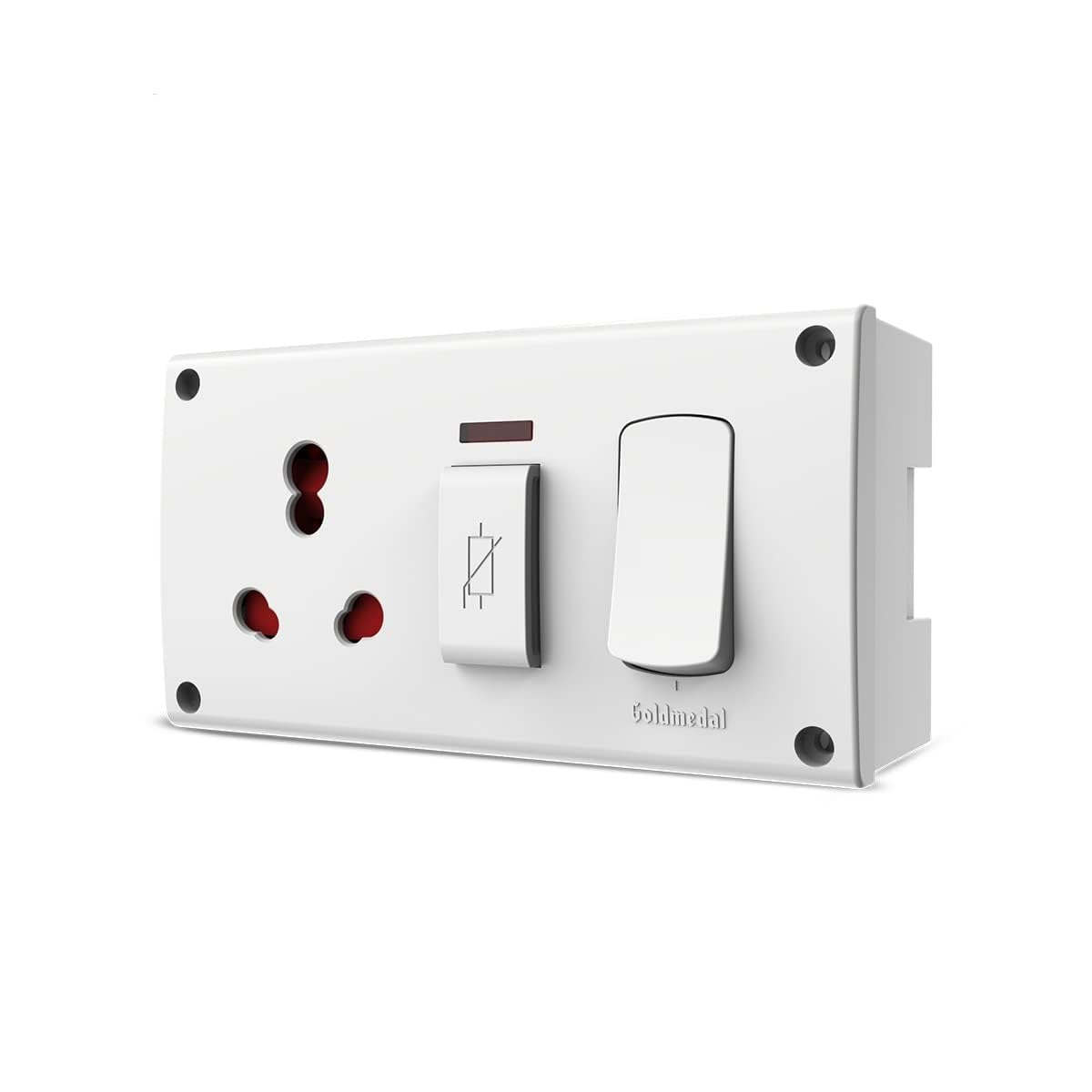 Goldmedal Essenza 16A Switch Socket with Junction Box | Modular Combined Plate with Switch & Indicator | Heavy-Duty Power Socket for Home & Office Use | White (Pack of 1)