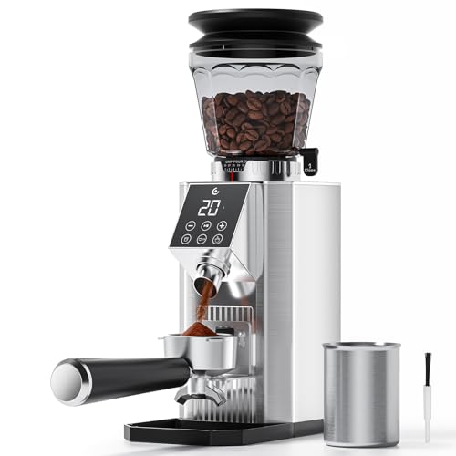 AMZCHEF Electric-Coffee-Grinder, Burr Coffee Grinder with 45 Precise Grind Settings, Adjustable Portafilter Holder & LED Touchscreen - Anti-Static, Memory Function, Easy Clean