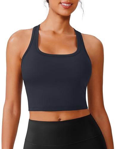 Image of PINSPARK Sports Bra Longline Racerback Tank Tops for Women Padded Workout Yoga Top