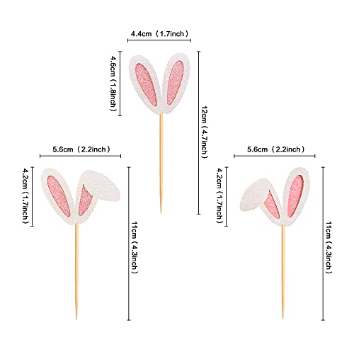 Ercadio 24 Pack Easter Bunny Ear Cupcake Toppers, Glitter Rabbit Ears Cupcake Picks, Easter Day Cake Toppers For Easter Theme Spring Birthday Baby Shower Party Supplies #TOP1