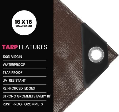 Protarp Extreme Heavy Duty 22 Mil Tarp Cover, Waterproof, Uv Resistant, Rip And Tear Proof, Poly Tarpaulin With Reinforced Edges For Roof, Camping, Patio, Pool, Boat. (Brown/Black 10′ X 12′) - 4