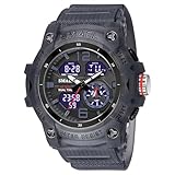 HFWXYSA Reloj Deportivo Digital para Hombre, Resistente Al Agua, con Cronómetro, Alarma, Cuenta Regresiva, Pantalla Dual, Relojes Militares Multifunción,Gris