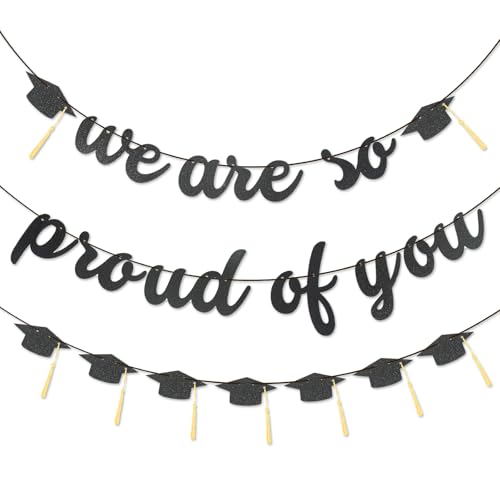 2026 Graduation Banners Party Decorations-Black Glitter We are So Proud of You Graduation Banners Garland for Congratulation Graduations Party Supplies School Home Classroom