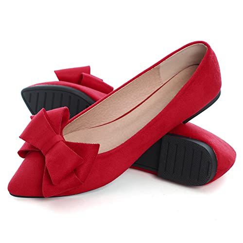 Image of WENJIAZHIZHI Square Toe Bow Ballet Slip-On | Classic Suede Finish,Chic Bow Detail,Effortless Everyday Style,Wedding Party Office,Plus Size Available