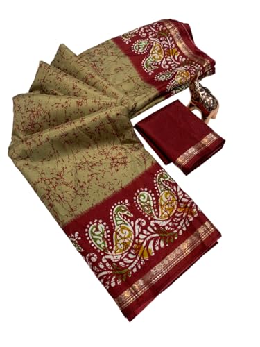 Image of Kashmiri Print Tussar Silk Saree for Women with Unstitched Blouse Piece for All Occasions