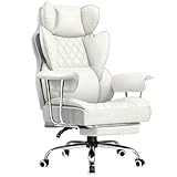 COMHOMA Big and Tall Office Chair, High Back Leather Gaming Chair with Footrest, Executive Ergonomic Office Chairs with Pocket Spring Lumbar Support and with Outward Fixed Soft Armrests
