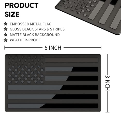 Image of 10 Pairs Embossed 3D Metal All Black American Flag Emblem Decal Stickers, Matte Black 5 inch x 3 inch Patriotic USA US Flag Car Decals Bumper Stickers for Truck, Window, Motorcycle, Support US Military